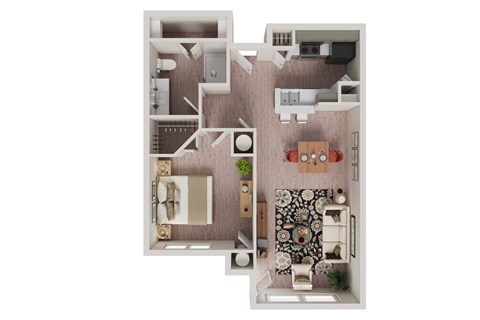 Floor plan for 1 bed, 1 bath, 765 sqft